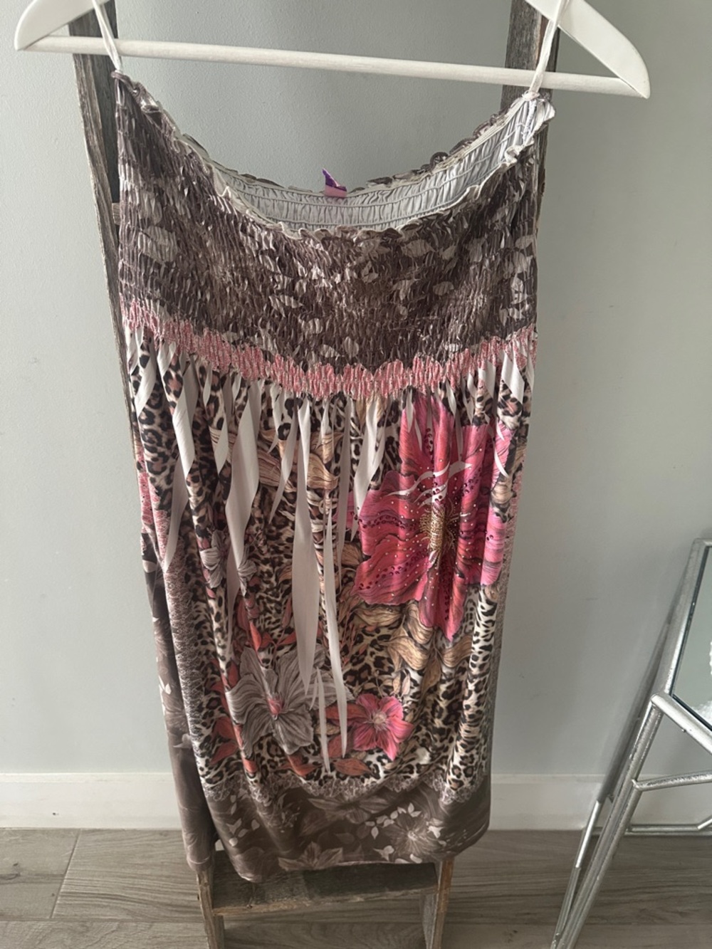 love J Pink and Brown Floral Strapless Maxi Dress
